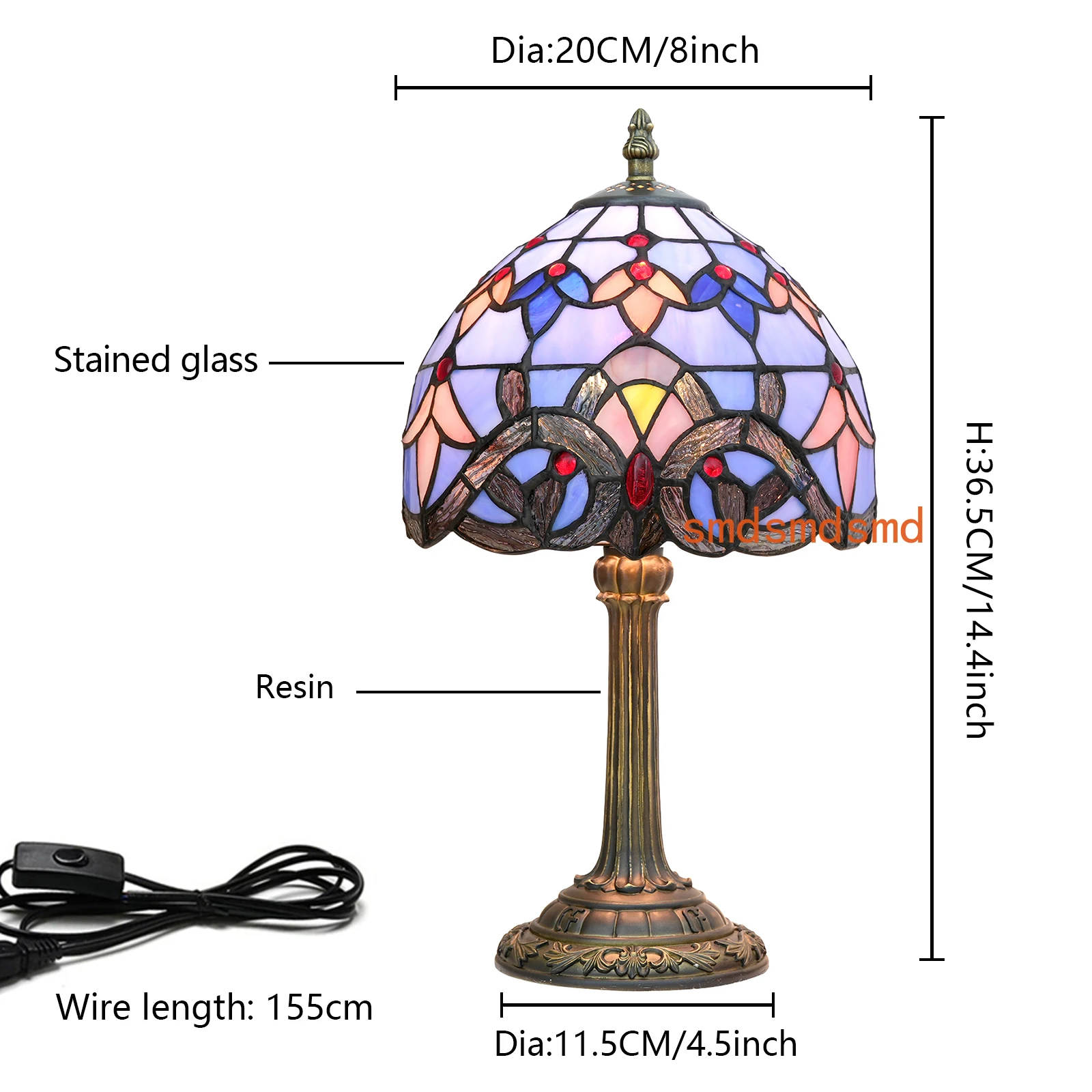 

Modern Style Table Lamp, Handmade Stained Glass Small Desk Lamp for Living Room Bedroom Office Baroque Pattern