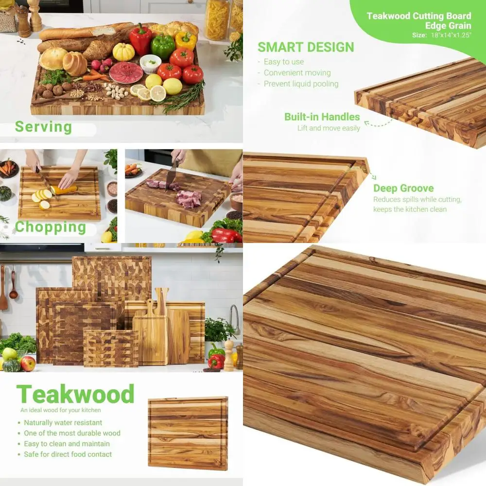 

Разделочная доска из тикового зерна 18x14 дюймов — реверсивный кухонный блок премиум-класса, не царапается, с канавкой для сока