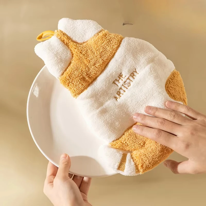 1Pcs Cute Cat Soft Absorbent Kitchen Hand Towel Cartoon Kids Hanging Bathroom Wipe Handkerchief