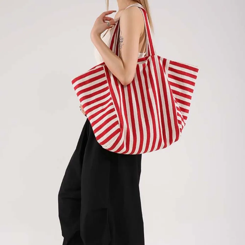 

Canvas Stripe Underarm Bag Shopping Bag Black/Blue/Red Cloth Shoulder Bag Large Capacity Shoulder Pouch Felt Handbag Women