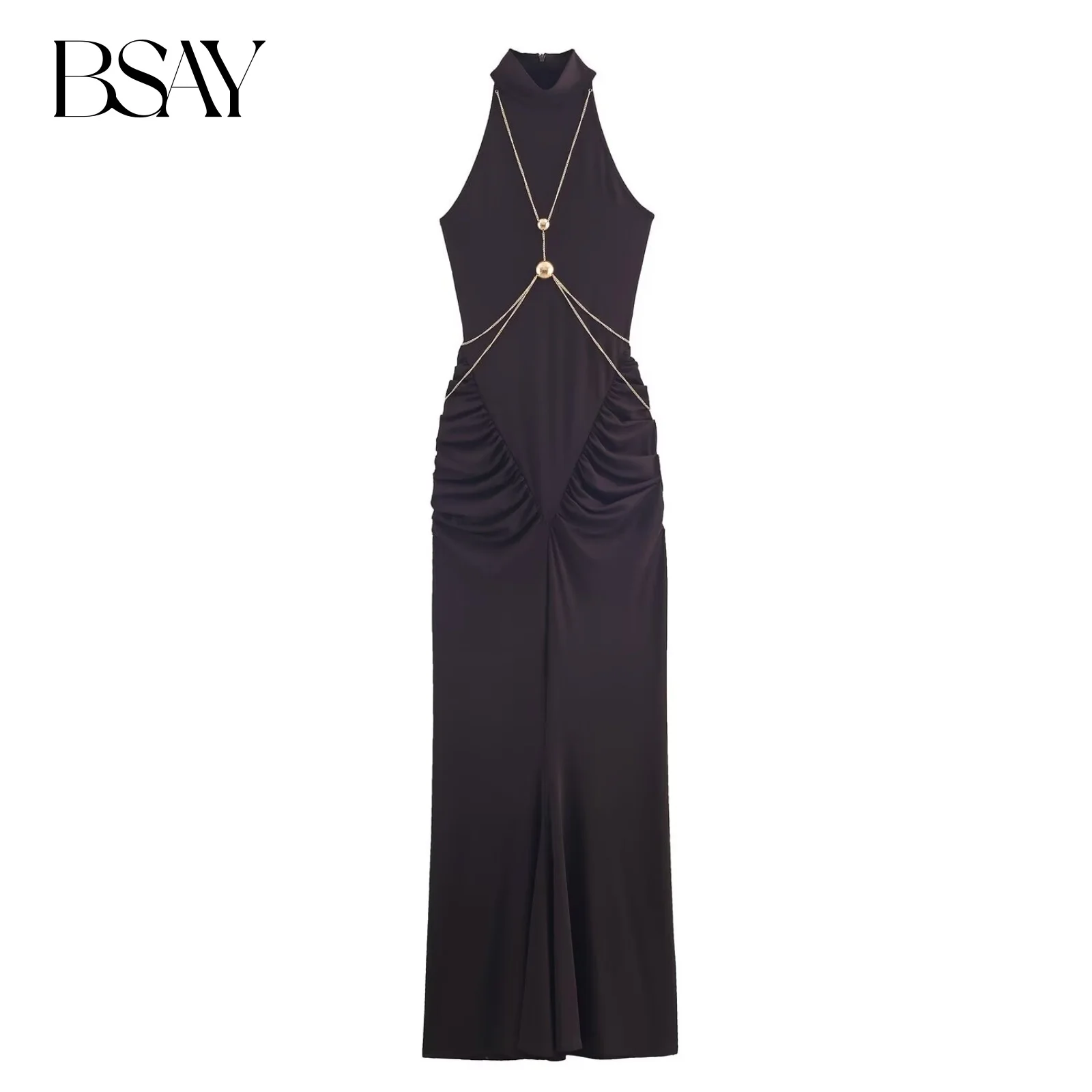 BSAY Kette Halter Kragen Kleid Frauen Mode Herbst Winter Neue Ärmellose Elegante lange weste Kleider Chic Weibliche Abend Mujer