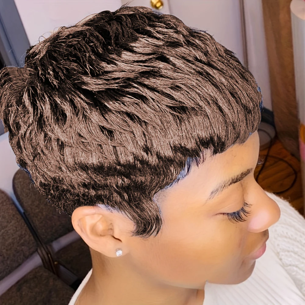 

Pixie Cut Wig Short Curly Wave Human Hair Wigs For Women Full Machine Made Wig