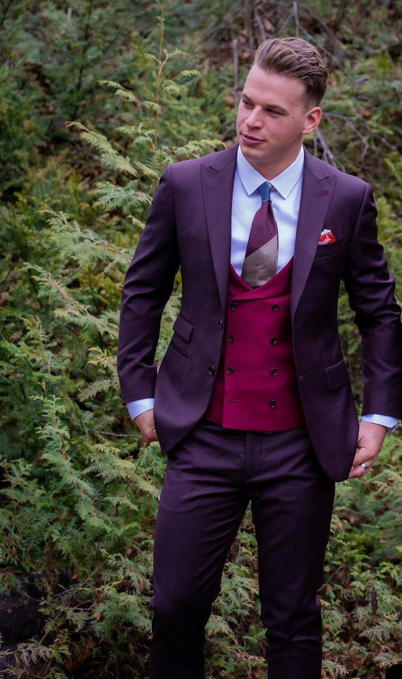 Latest Purple Business Men Suits With Single-Breasted Groom Three Pieces Jacket Vest Pants Custom Made Wedding Formal Occasiom