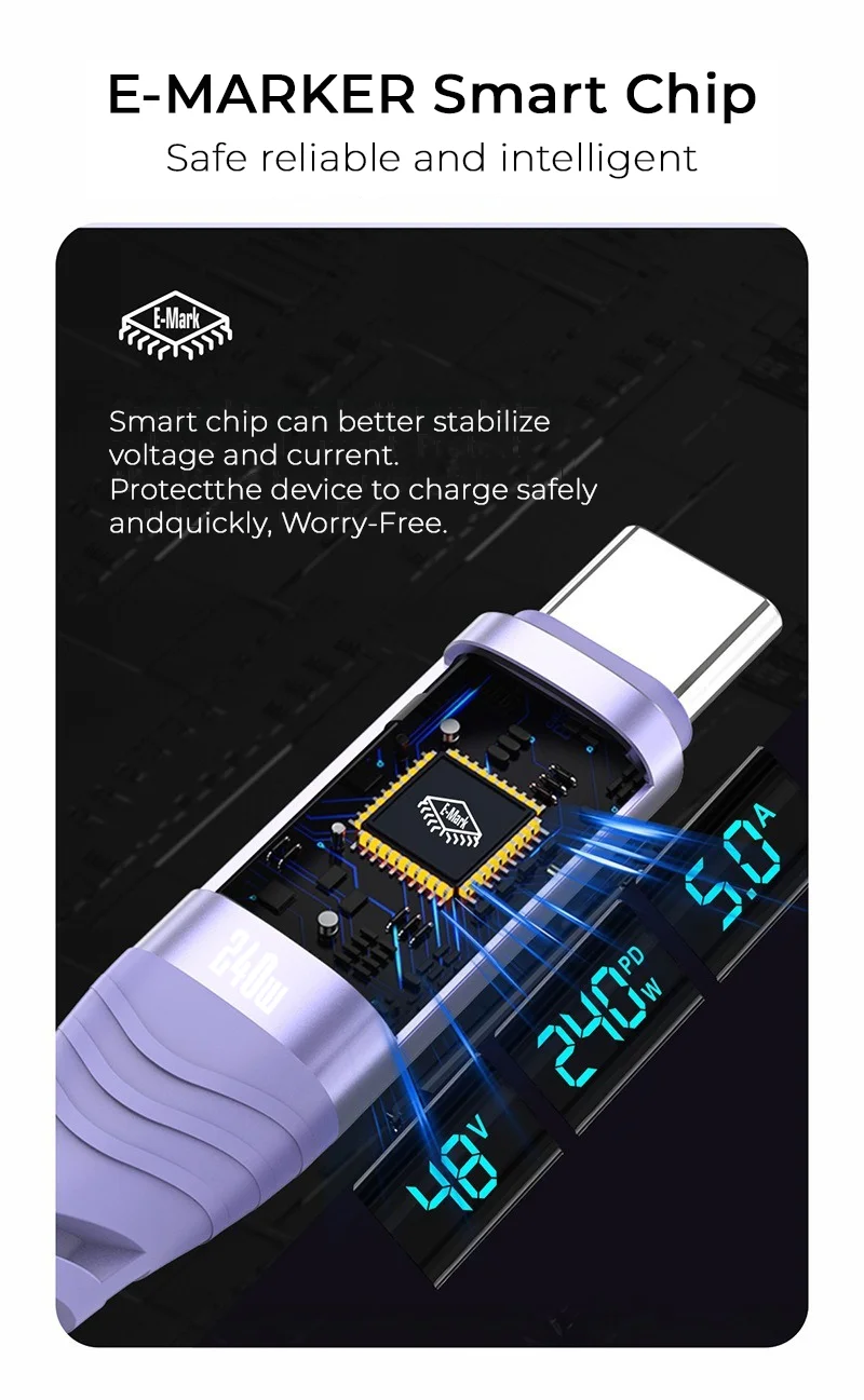NNBILI 240 W Schnelllade-Datenkabel PD3.1 Digitalanzeige USB C auf Typ C-Kabel für iPhone 15 16 Samsung Xiaomi Typ C-Kabel – Detail 4