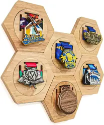 DIY Wooden Hexagon Medal Display Stand Household Honeycomb Wooden Wall Medal Hanger