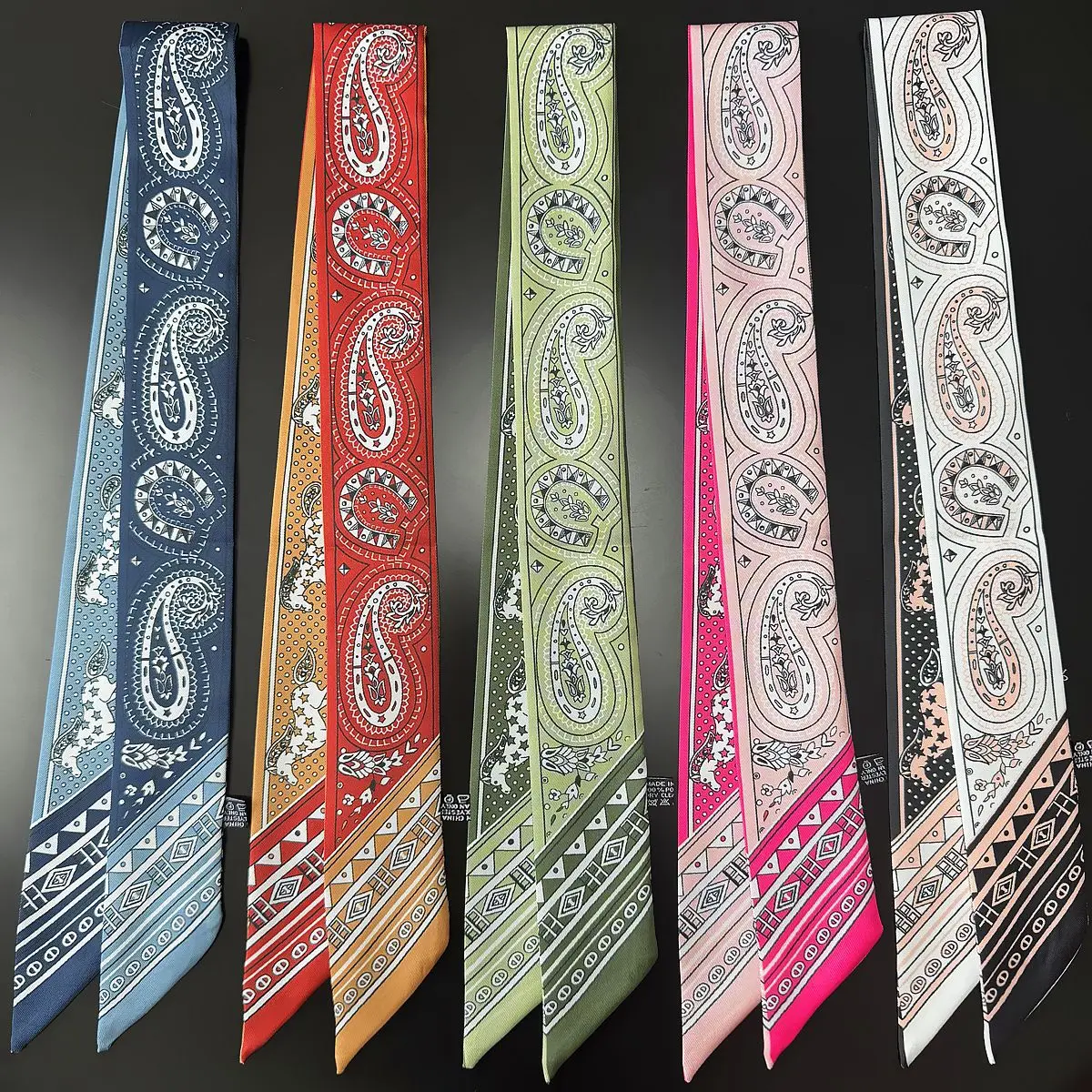 

Дизайнерский женский шарф с узором пейсли, роскошный шелковый платок, модная повязка для волос, узкий шарф-фулярд, декоративный платок для сумки, шейный платок