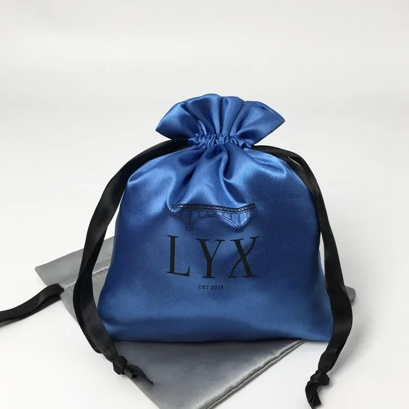 Silk Gift Bags Packaging Jewelry Cosmetic Satin Drawstring Pouches Print Logo Hair Shoe Storage Sachet Print Logo Custom 50P