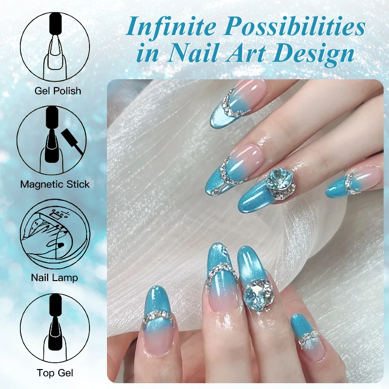 7個入り 猫柄 マグネットジェルネイルポリッシュセット 長持ち グリッター ソークオフ UV/LED対応 マニキュア DIYデザイン ネイル用品