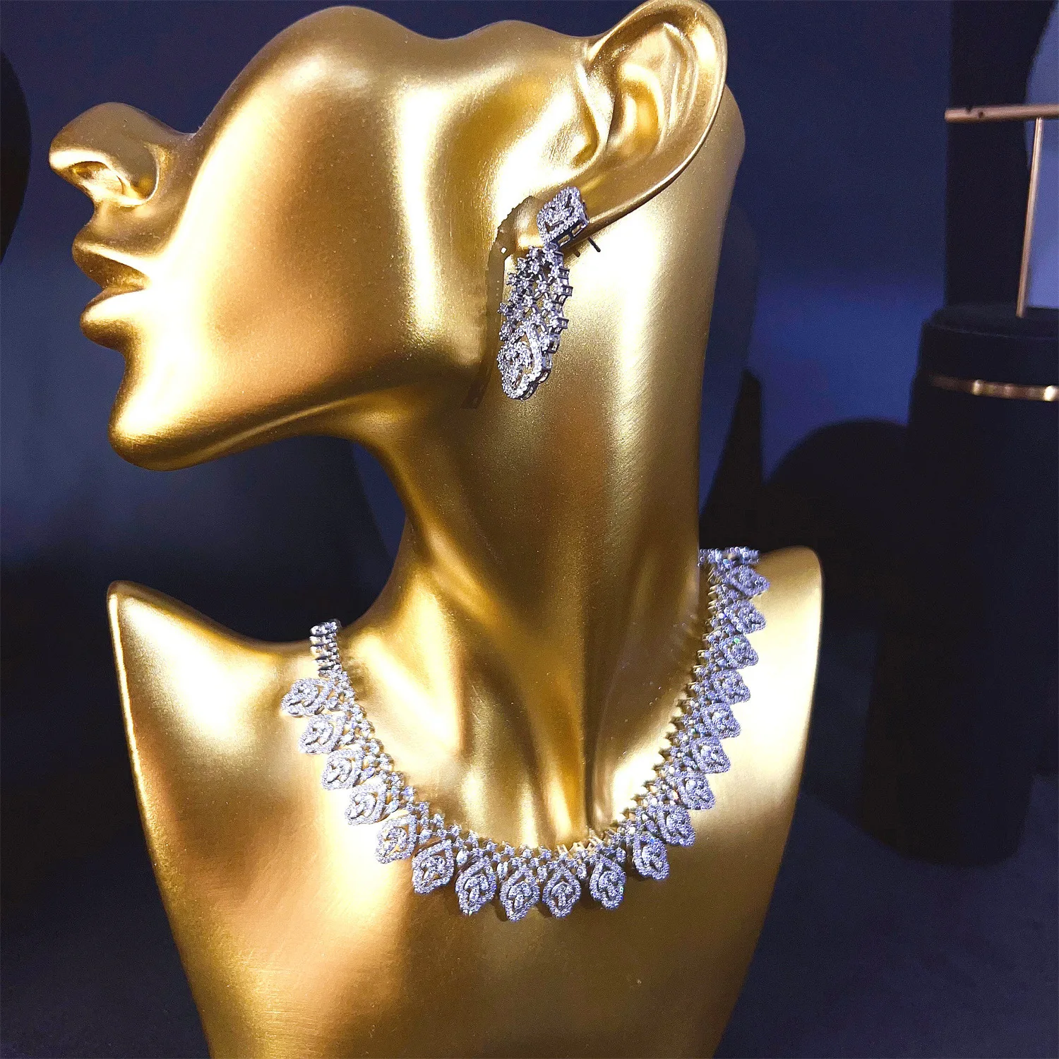 luxury jewelry set necklace earrings bride wedding dinner party shiny zirconia silver color elegant jewelry sets women gift