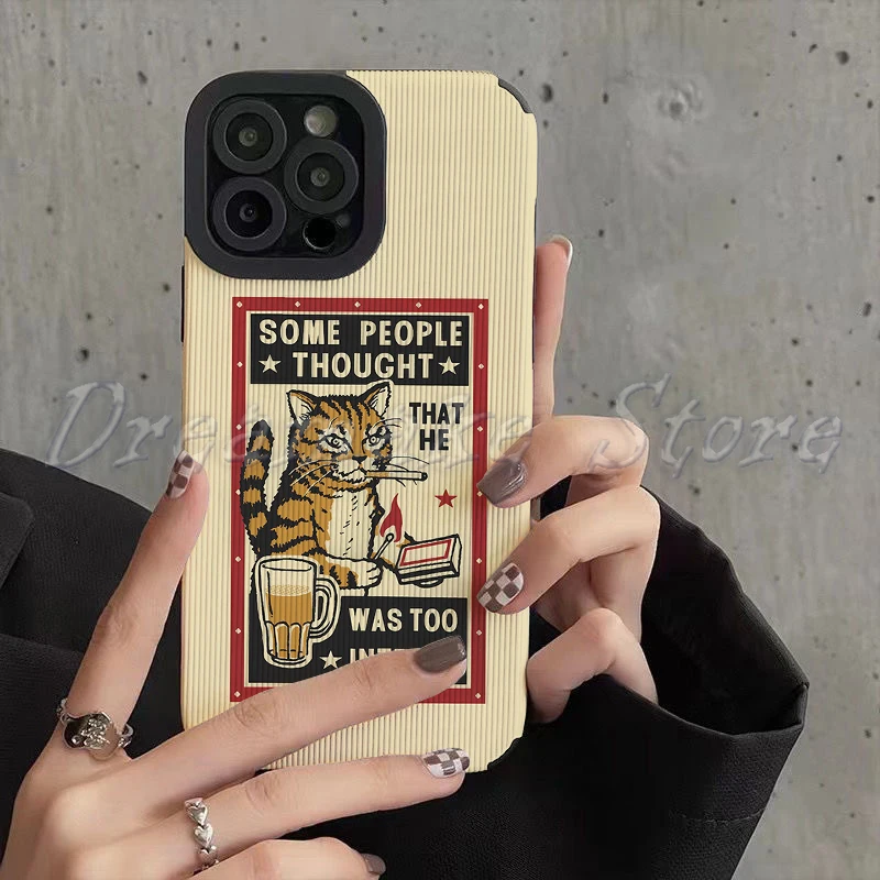 Cool Drunk Cat Phone Case for Iphone 11 Pro Max 12 13 Iphone 14 Pro Max Iphone 15 Pro Max Case