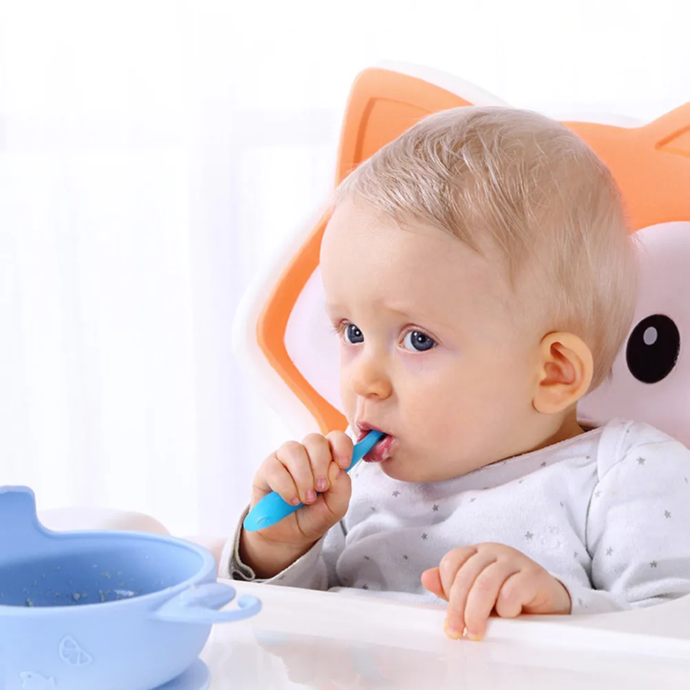 

2Pcs Food-Grade Silicone Toddler Learning Spoons Bpa-Free Microwave-Safe Baby Dip Spoon for Safe Self-Feeding Training Essential