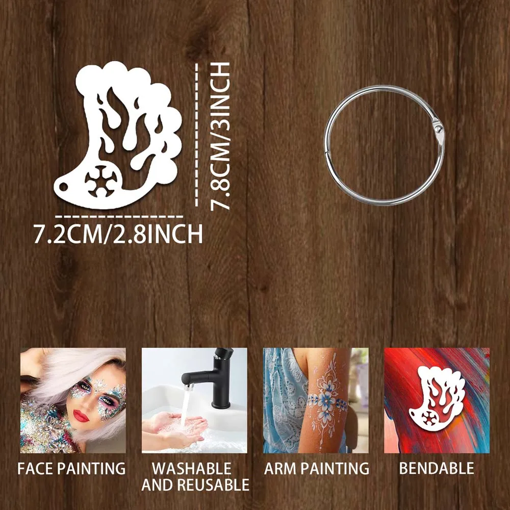 Reusable Face Paint แม่แบบหลายรูปแบบ Hollowed Body Art Paint Stencils ดอกไม้ใบใช้งานง่าย DIY เครื่องมือแต่งหน้า