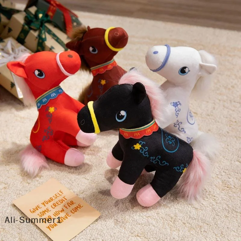

【E】2026 Новогодний талисман лошади, имитация пони, плюшевая кукла, игрушка, мягкие куклы, украшение дома для детей, подарки