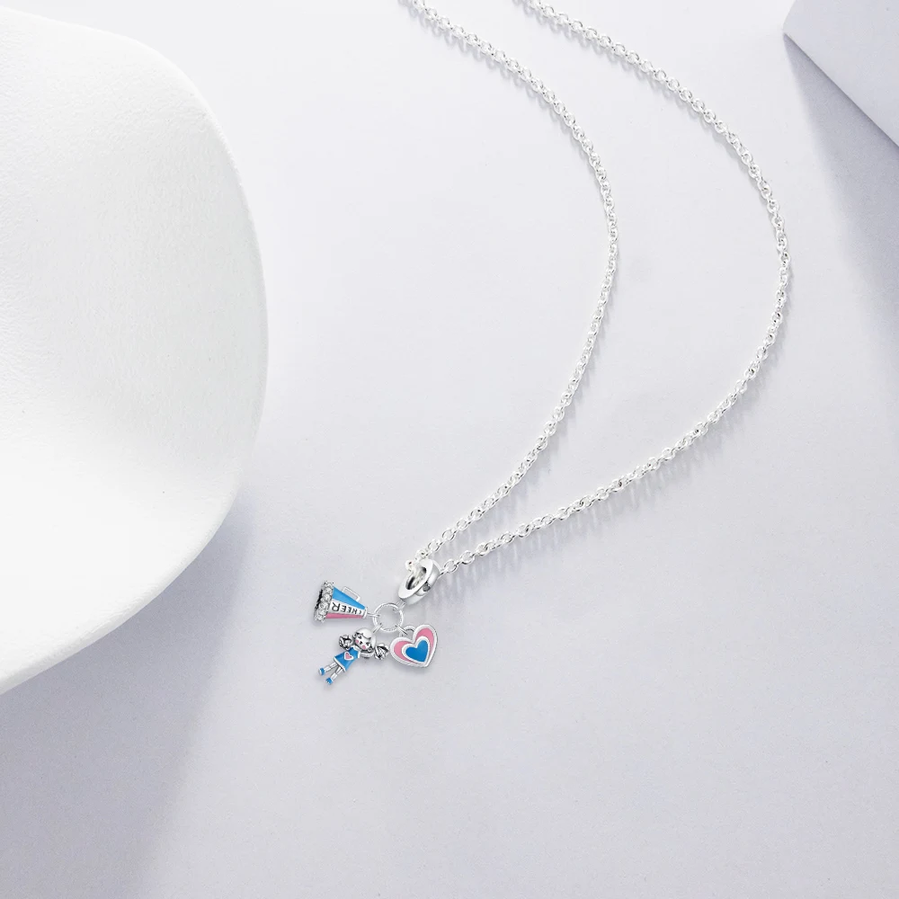 Neues 925 Sterling Silber Charms Cheerleading Dreiteiliges Anhänger-Set Passend für Original-Armband DIY Schmuck Outfit Geschenk für Frauen – Detail 5