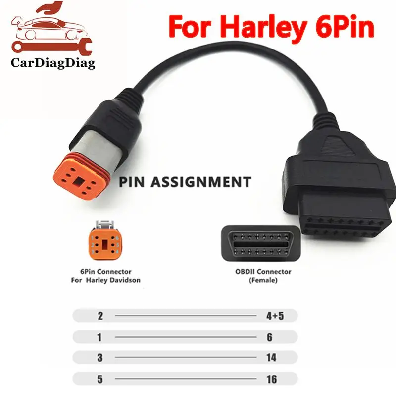 

Диагностический кабель OBD2 для мотоциклов Harley, 6-контактный разъем OBD2, удлинительный кабель для мотоциклов Harley OBD2