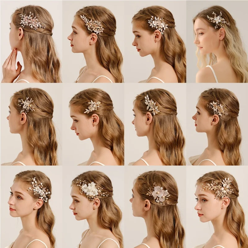 

Handmade Pearl Metal Flower Hair Clip Bridal Accessory Summer Forest Style High-End Duckbill Clip for Wedding Headwear