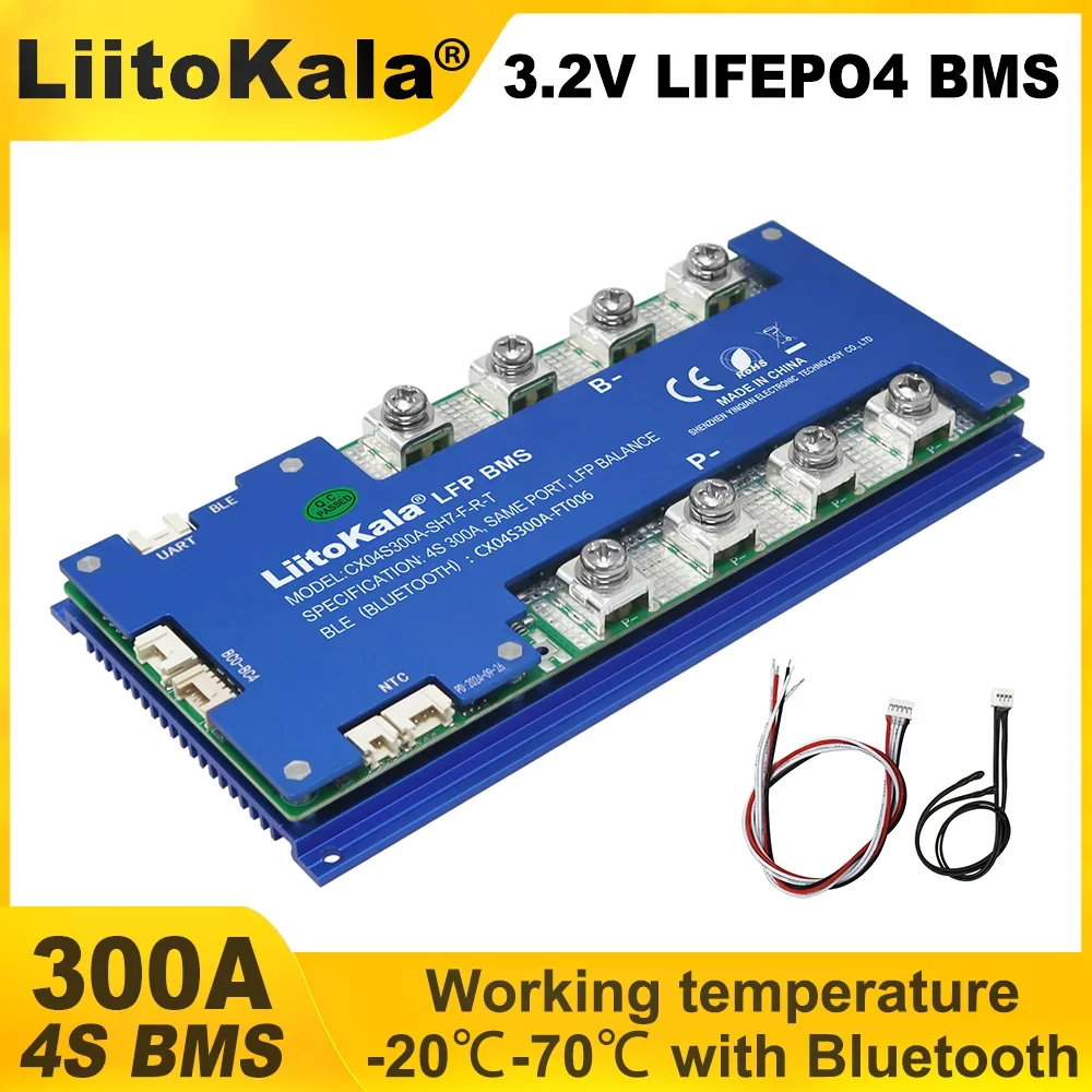 LiitoKala Intelligent 4S 300A LiFePO4 Bluetooth BMS 300A Current Output Multiple Protection Slot Aluminum Heat Sink