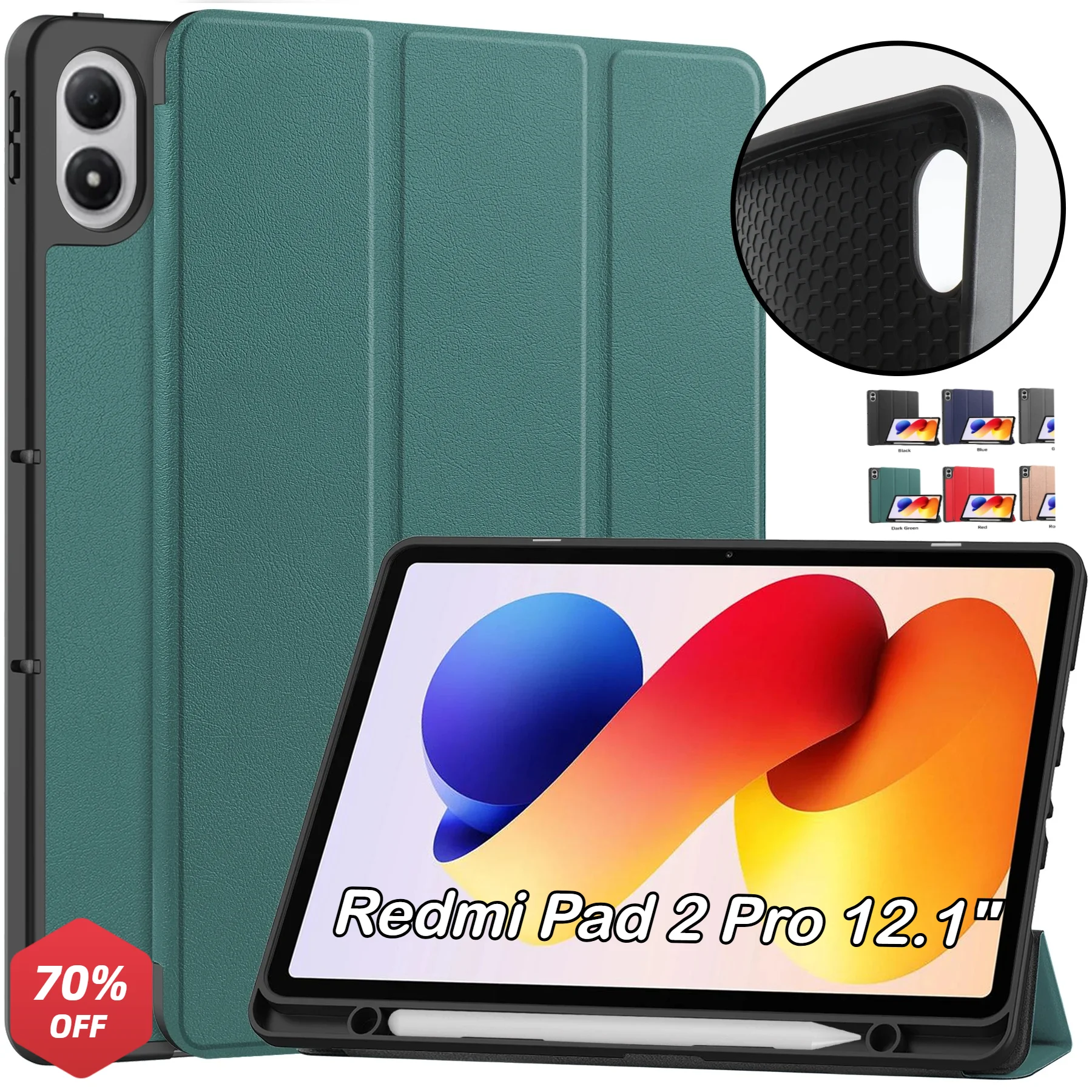 

Чехол из ТПУ для нового Xiaomi Redmi Pad 2 Pro 12,1 дюйма 2025 из искусственной кожи, тройная складная подставка, противоударный защитный чехол с гнездом для ручки