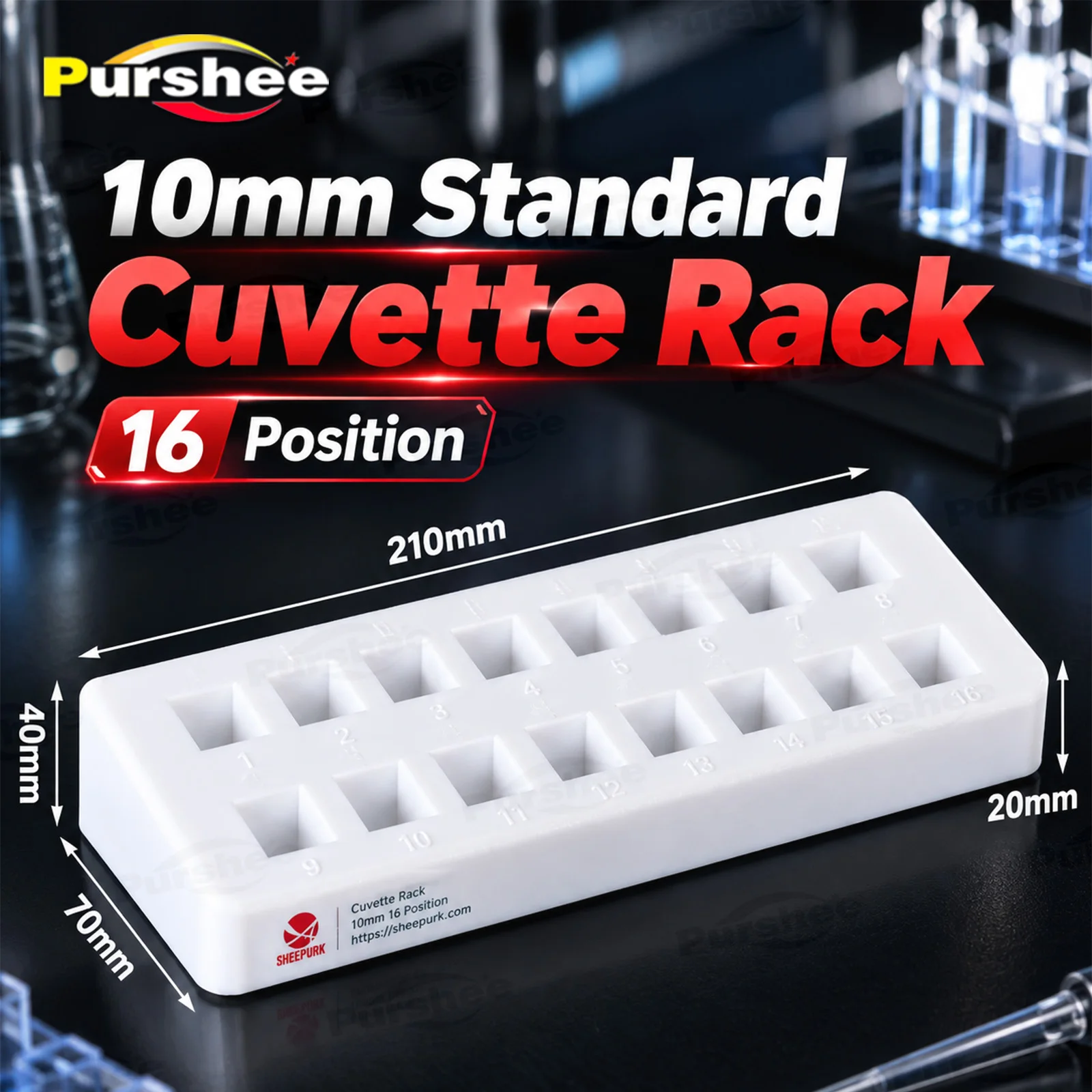 10mm Standard Cuvette Rack 16 Positions One-piece Forming Cuvette Holder Spectrophotometer Accessory Cuvette Rack Lab Equipment