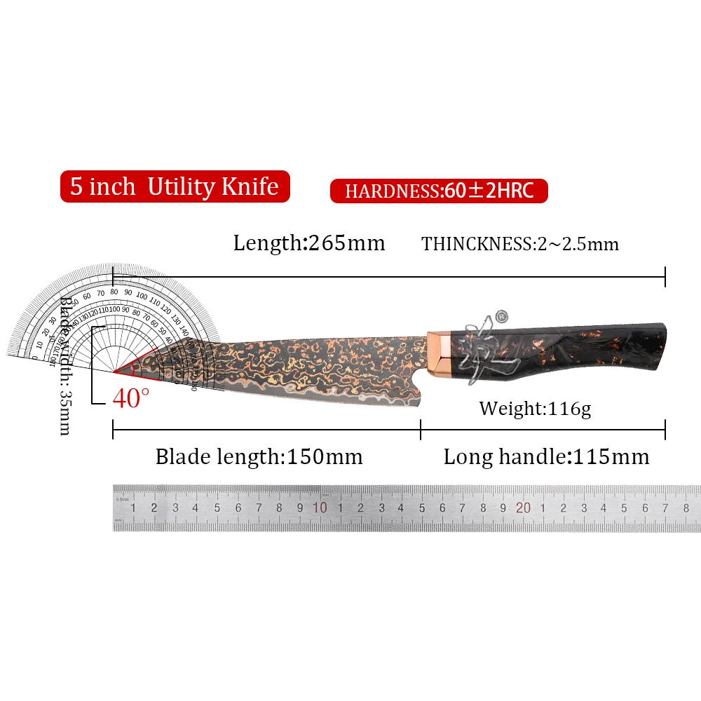 YAN Japanese 77 Layers Damascus VG10 10Cr15CoMoV Utility Kitchen Knife Octagonal Copper Bolster Carbon Fiber Handle