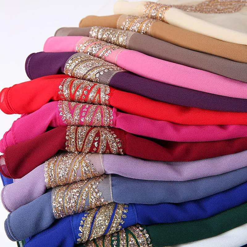 85x180cm Frauen muslimischen Chiffon Hijab Pailletten langes Kopftuch weiche einfarbige hochwertige Hijab Mode Ramadan Damen Schal