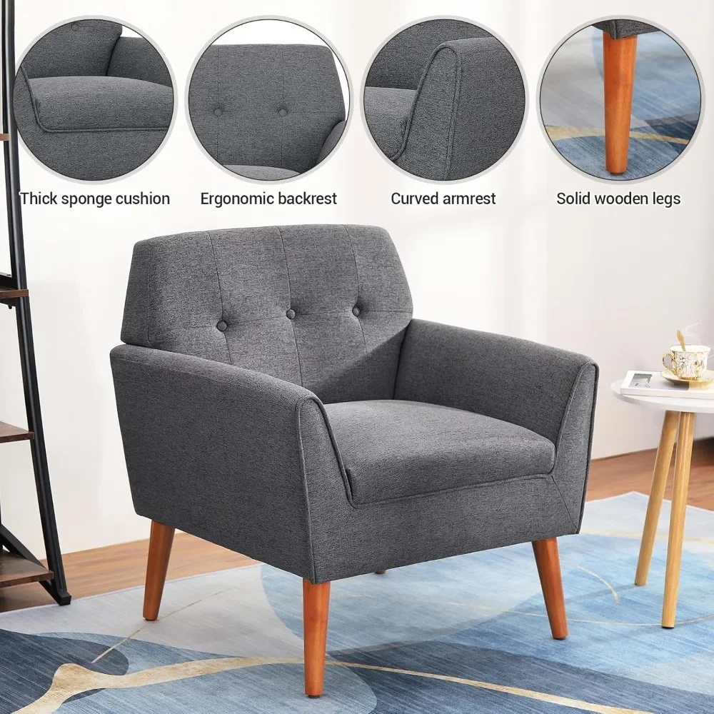 Modern coffee chair, comfortable button-tufted reading armchair Comfortable fabric armchair Bedroom Ideal for small spaces