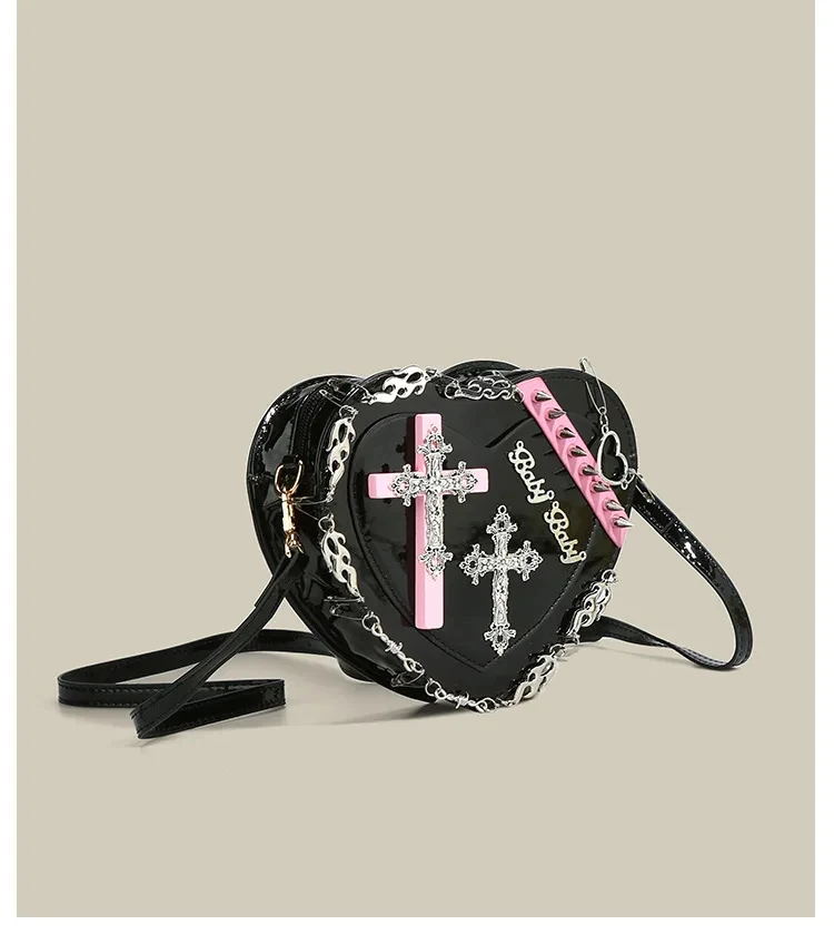 

NEW Women's Y2K Crossbody Bags Harajuku Gothic Handbag Heart Punk Cross Shaped Personalized Design Shoulder Bag