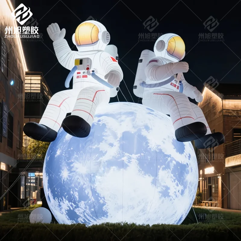 Custom-made Inflatable Moon and Astronaut Model, Aerospace-themed Decorative Prop for Outdoor Shopping Mall Advertisements