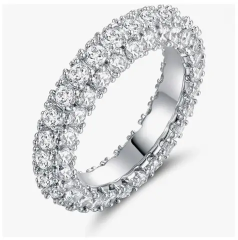 10K Gold Lab-Grown Diamond 3-Row Full Pave Ring with Moissanite Platinum Engagement Ring | Custom Fine Jewelry Wholesale