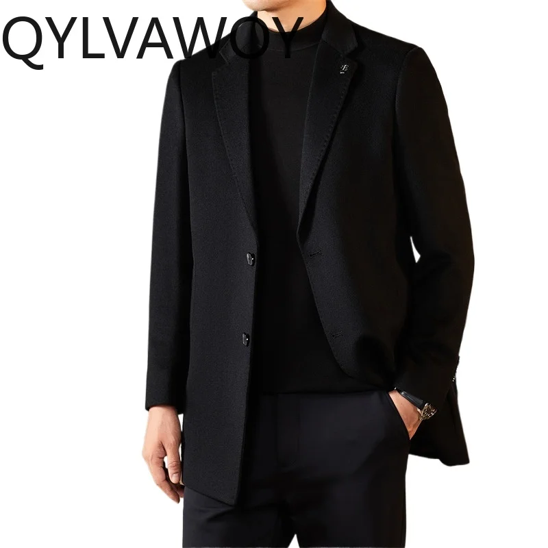 QYLVAWOY 90% Wool Coat Thicken Trench Coats for Men Clothing Autumn Winter Double-sided Wool Coat Jackets Old Money Style 남자 코트