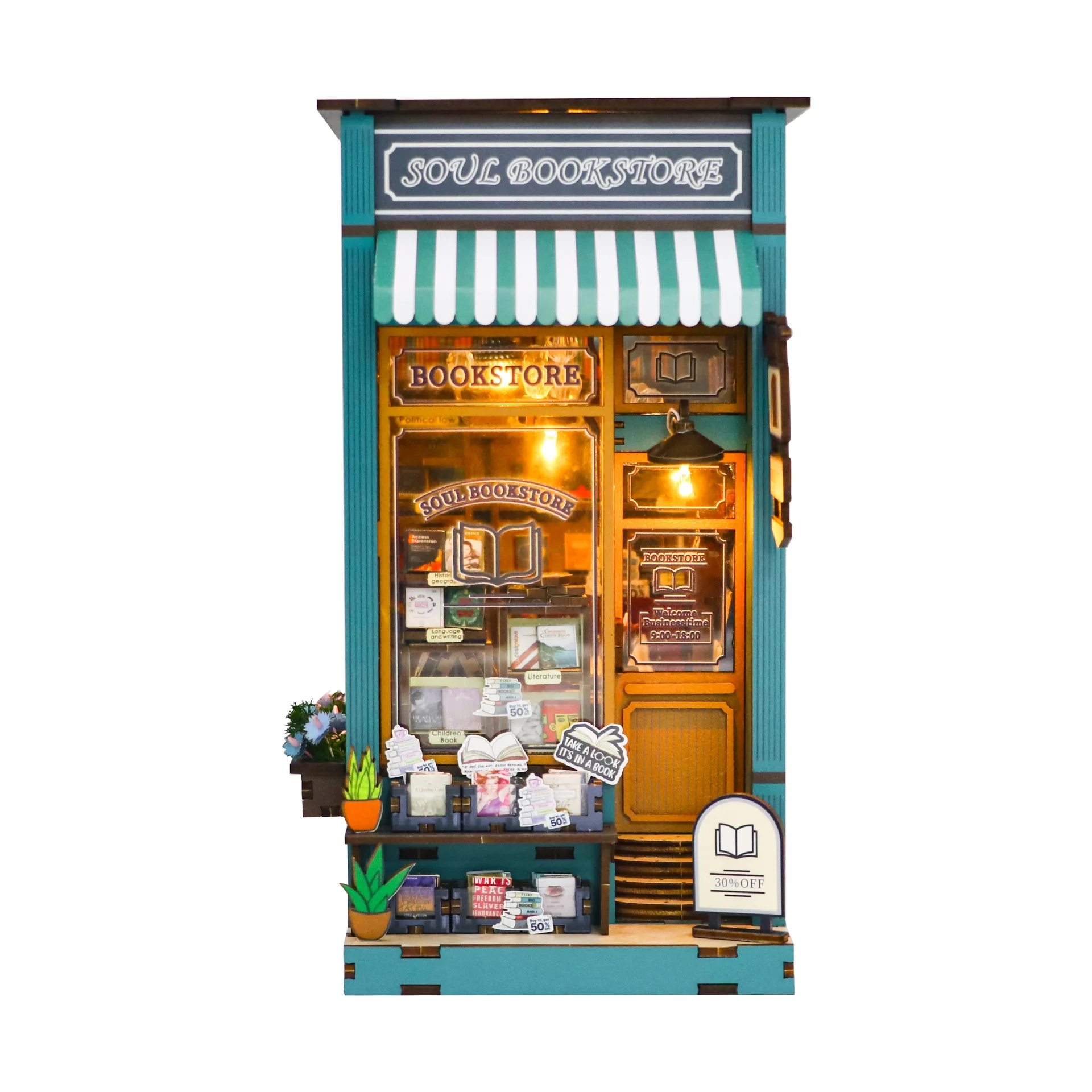 Mini Book Nook DIY Kit - Modelo de pasta de quebra-cabeça 3D com luz LED |   Brinquedo artesanal de estante em miniatura feito à mão, presente de aniversário requintado 202