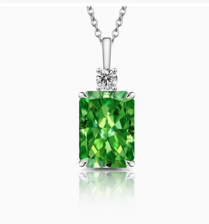 

Emerald Cut Created Sapphire Ruby Simulated Nano Green Emerald 925 Sterling Silver Square Gemstone Pendant Necklace for Women
