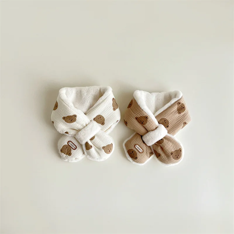 Bär Baby Winter Schal für Mädchen Jungen Koreanische Warme Fleece Kinder Hals Wärmer Kreuz Kinder Schals Baby Zubehör 1-6Y – Detail 7