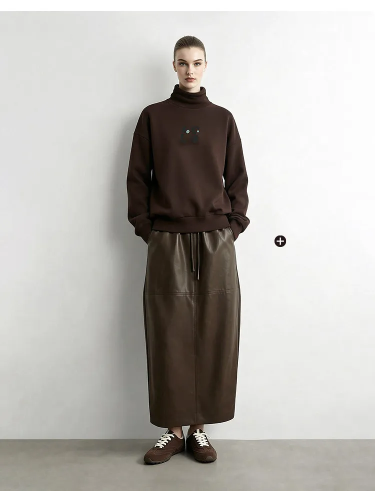 Amii Mock Neck Fleece Lined Sweatshirt Drop Shoulder Oversized Slimming Casual Minimalist Winter Women's Sweaters 12614002