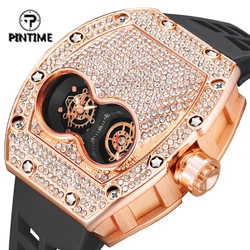 PINTIME Fashion High Quality Luxury Fashion Sport Watch Diamond Watch Bling-ed Iced Out Case For Men Business Silicone Watch