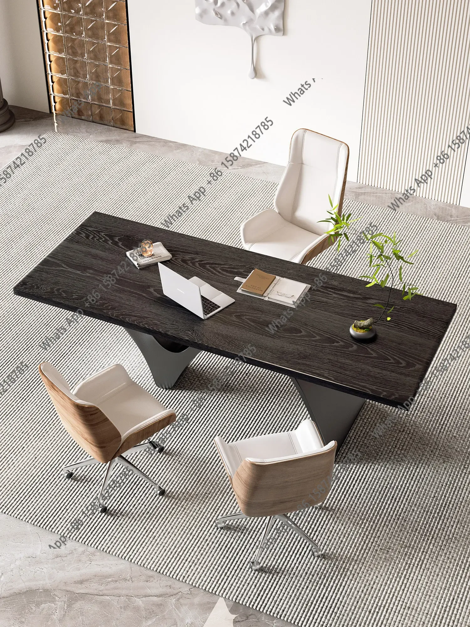Italian Light Luxury Solid Wood Small Boss Desk Desk Independent Single Business Desk Modern Simple High-end Minimalist X