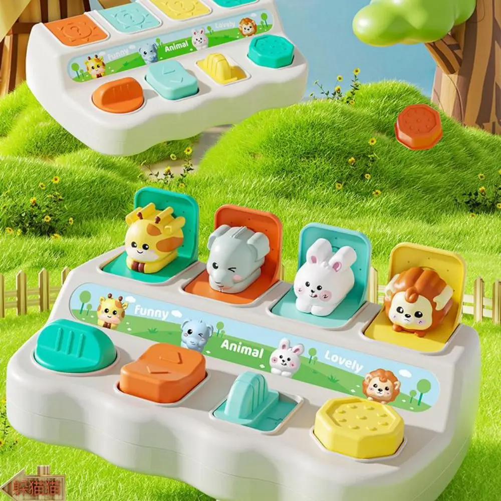 Montessori Peekaboo Switch Box Cartoon Animals Button Toy Animal Zabawka sensoryczna Żyrafa Kolorowe interaktywne pudełko na zabawki dla zwierząt