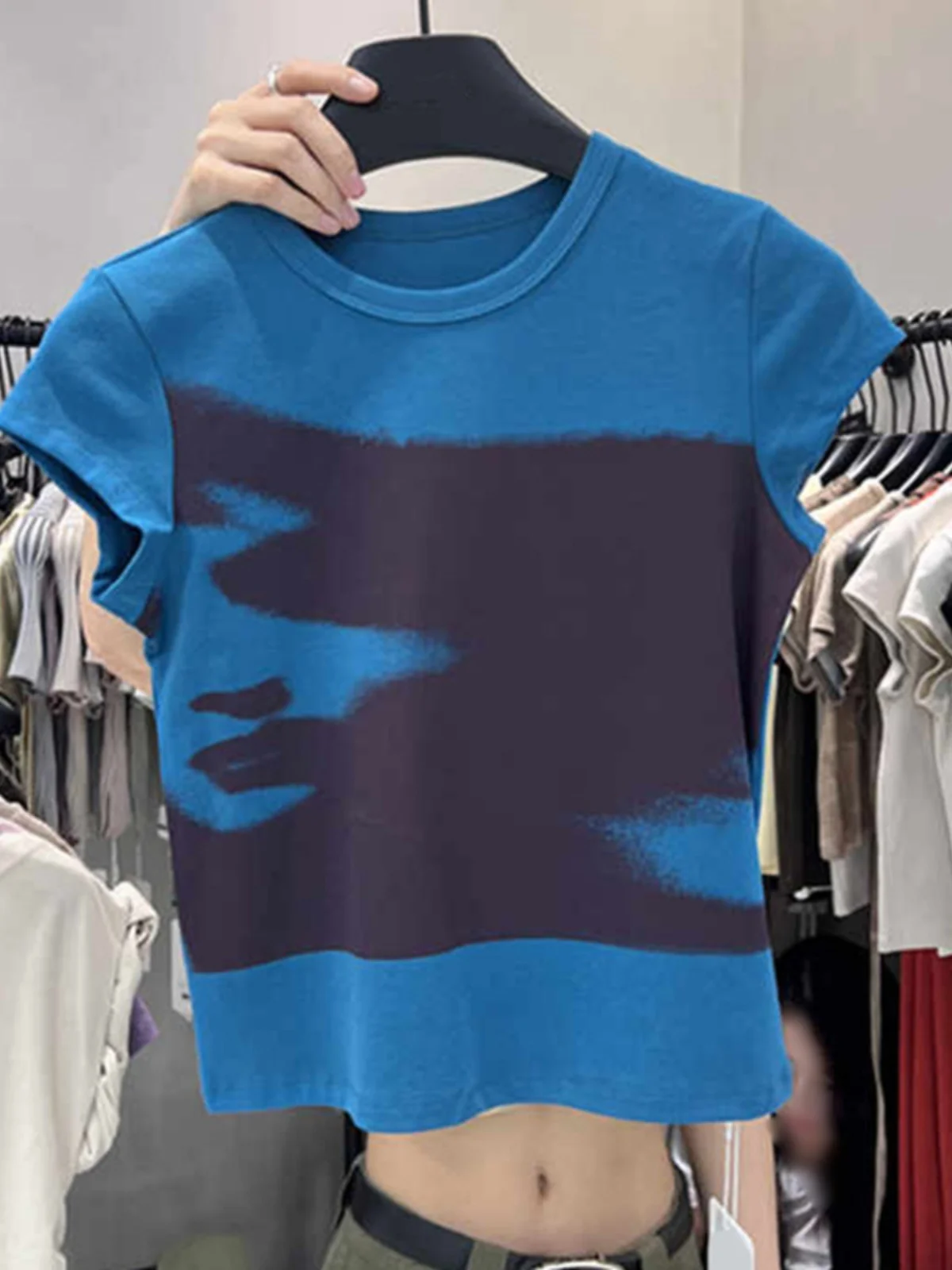 

Slim Fit round Neck Short Sleeve T-Shirt Women's Summer Thin Unique Style Korean Version Casual Comfortable Breathable Top