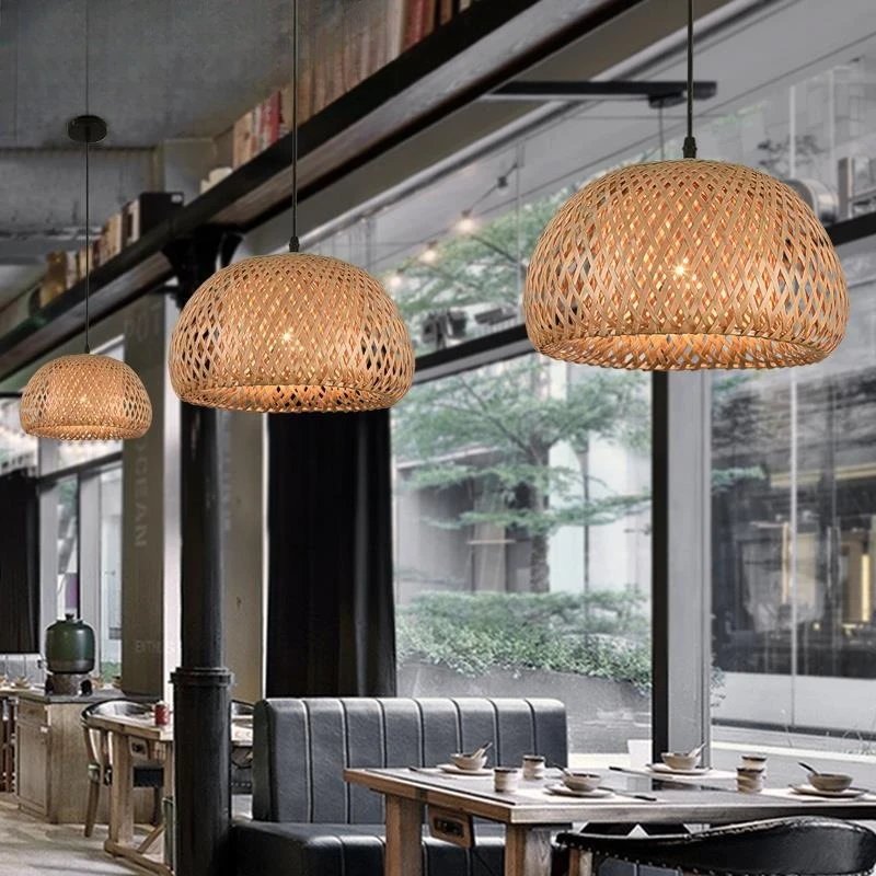 Pastoral Style Lantern Pendant Lights Living Room Exhibition Hall Homestay Hand-Woven Lampshades Natural Bamboo Lamps Chandelier