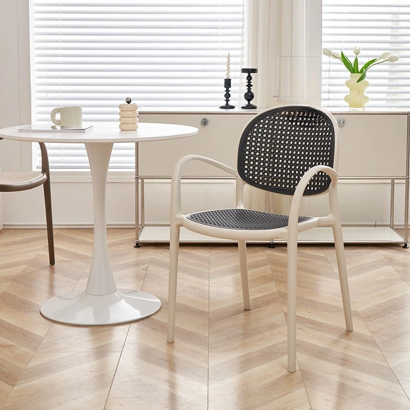 Rattan plastic chair for outdoor and home use, stackable dining chair with backrest and lightweight
