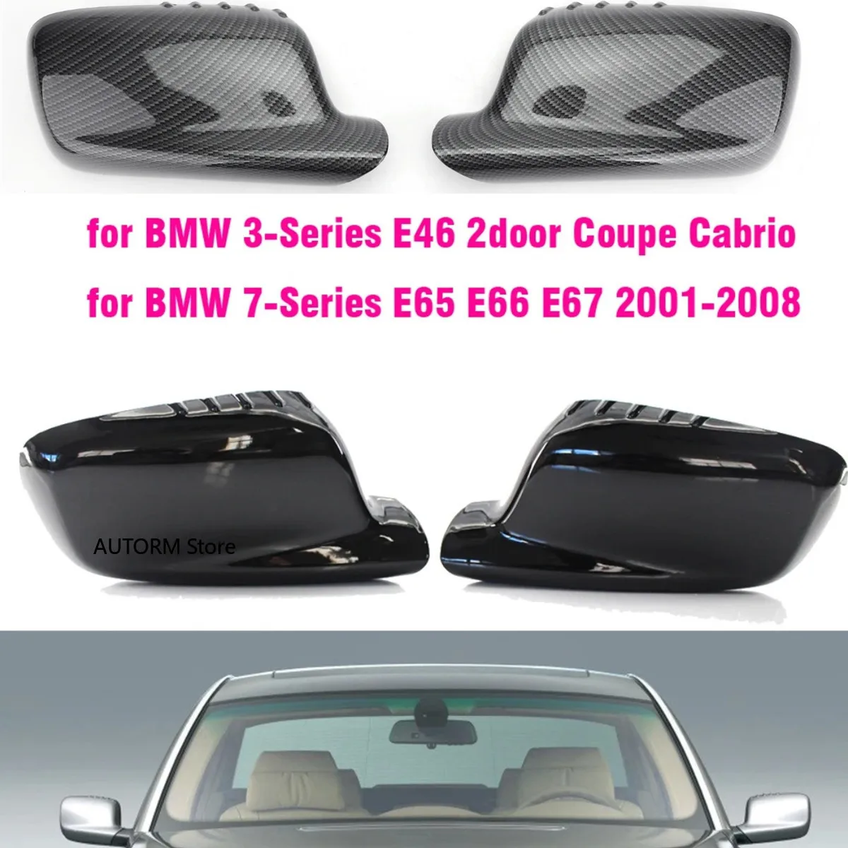 

Pair Side Rearview Mirror Cap Wing Mirror Cover For BMW 7 Series E65 E66 2001-2008 E67 2002-2008 For E46 Coupe Mirror Cover