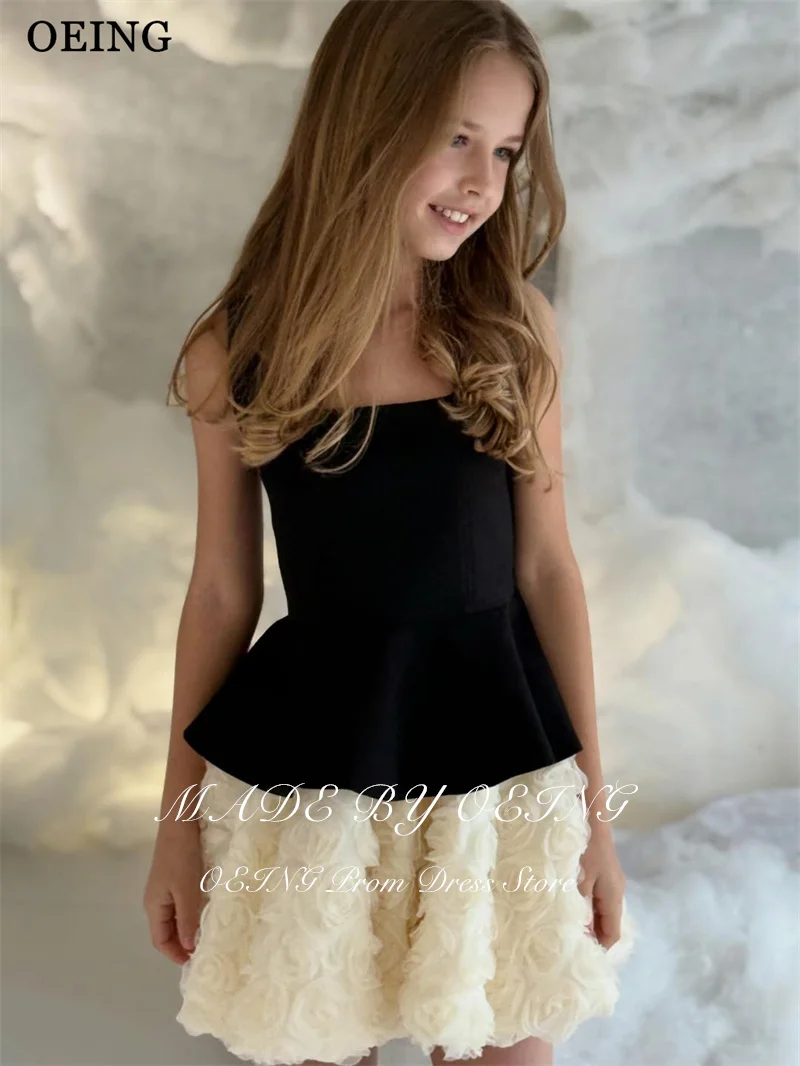 OEING – robe trapèze Simple à fleurs pour filles, couleur contrastée, fleurs 3D, robe de soirée de mariage, Mini robe d'anniversaire de princesse personnalisée