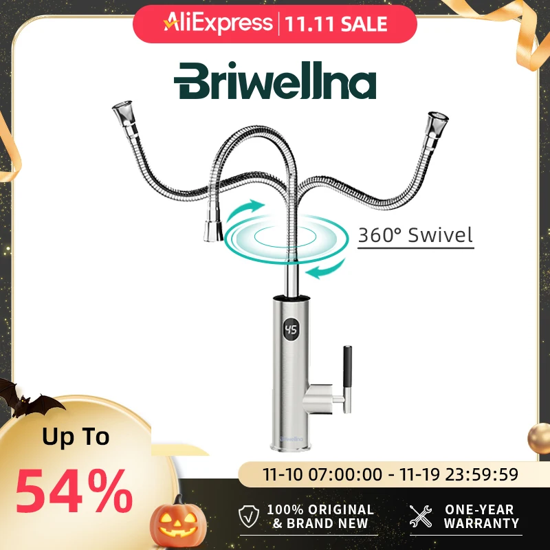 

Briwellna Instant Hot Water Faucet With Universal Spout 220V Tankless Water Heater Faucet 2 in 1 Stainless Steel Heated Tap