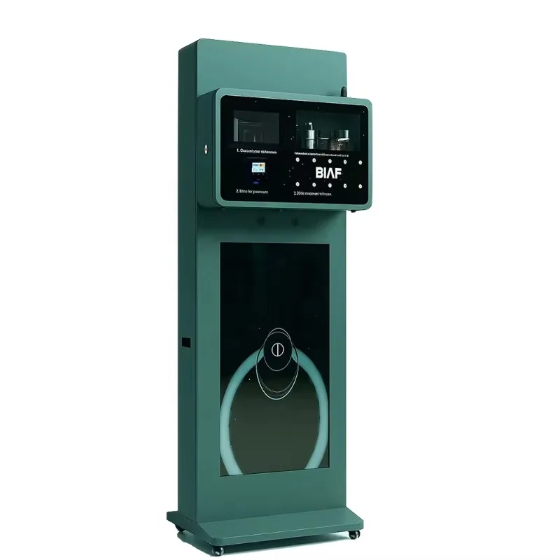 

Customized USA 43 Inch Touch Screen Automatic Refillable Fragrance Vending Machine Base Stand LED Lights