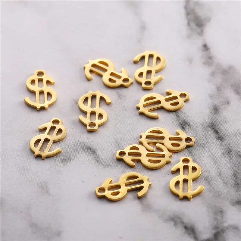 5PCS/lot Wholesale Stainless Steel Dollar Pendant for DIY Jewelry Making Symbol Charms Pendant Jewelry Accessories