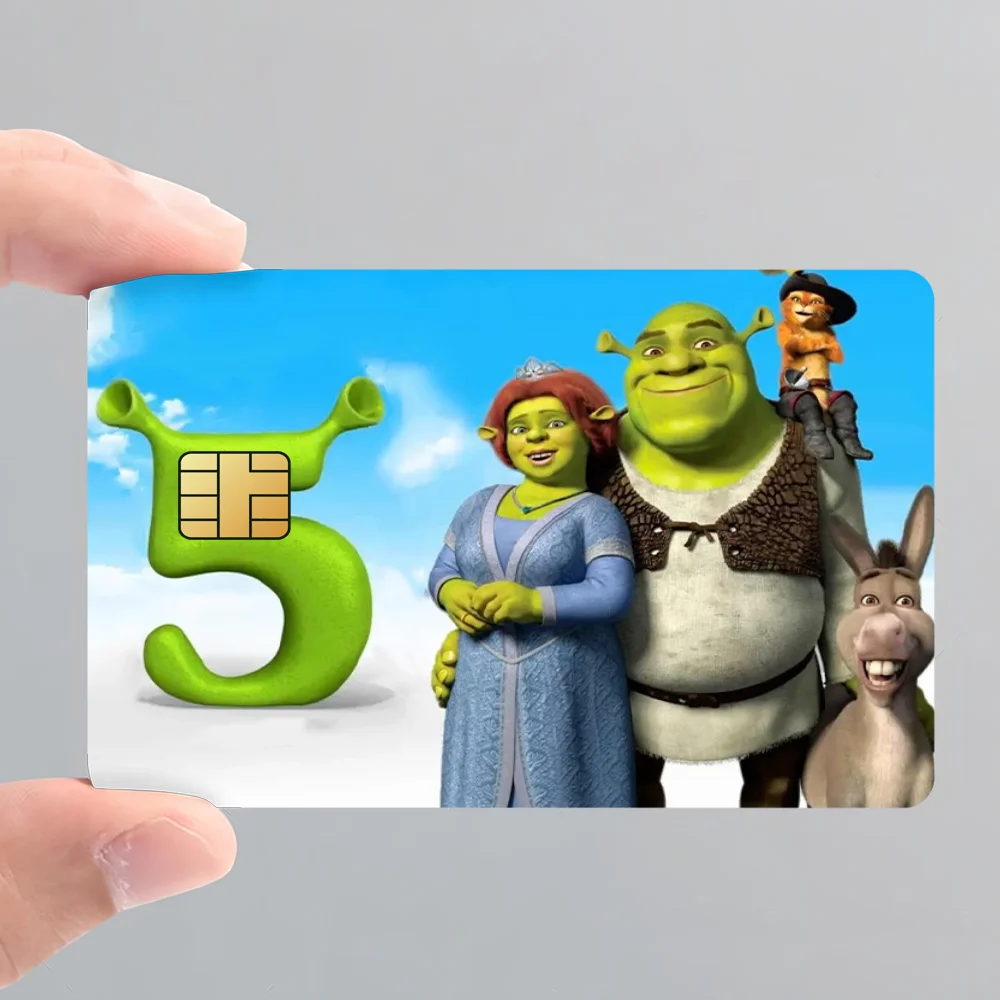 كارتون S-Shrek 5 KFilm غطاء جلدي ملصقات بطاقة الائتمان 4 قطعة ديكور أمامي للخصم حافلة البنك ممر مقاوم للماء