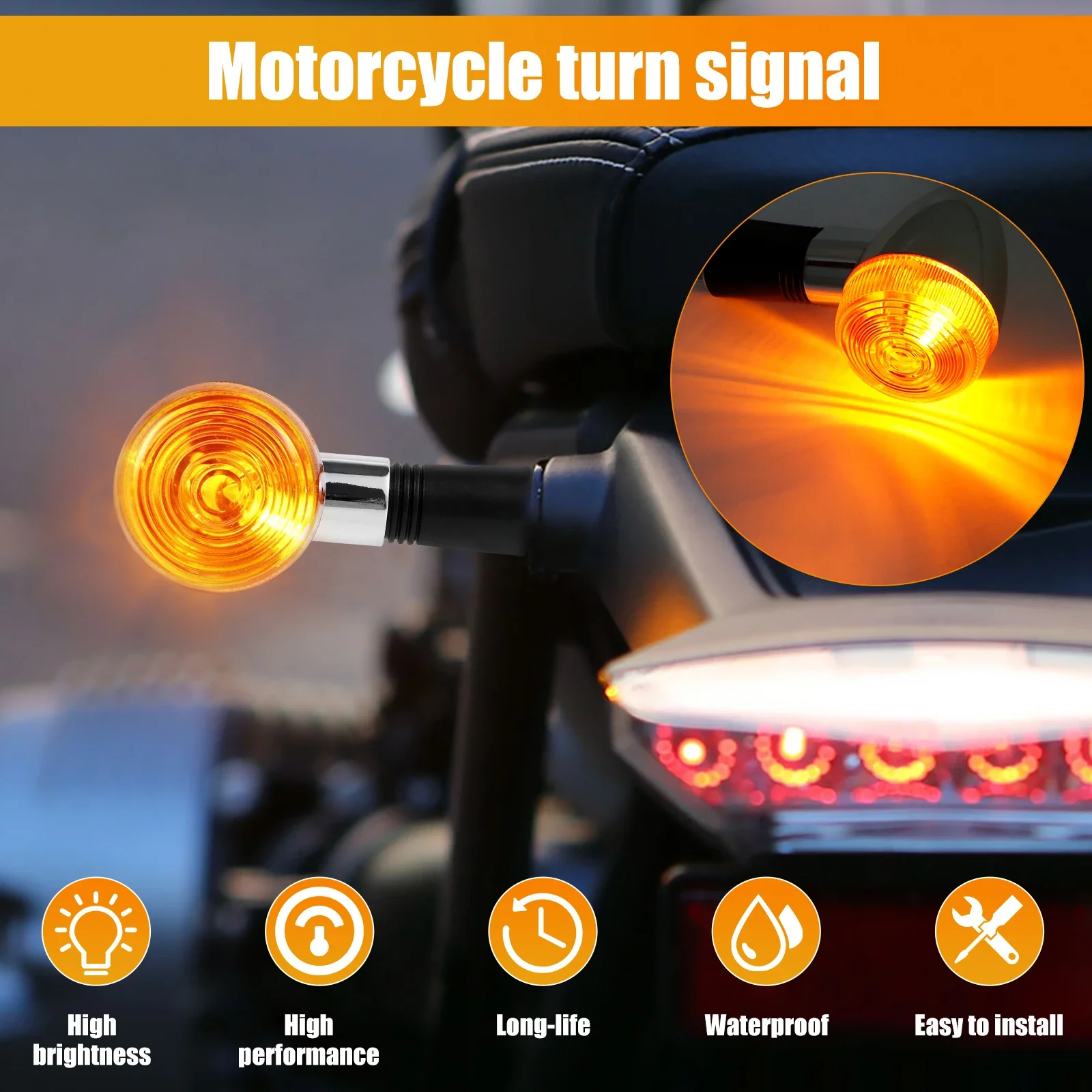 4Pcs Motorcycle Turn Signal Light Universal Moto Indicator Light Turning Amber Lamp Bulb Motorbike Lamps Blinker Flash Bike Lamp