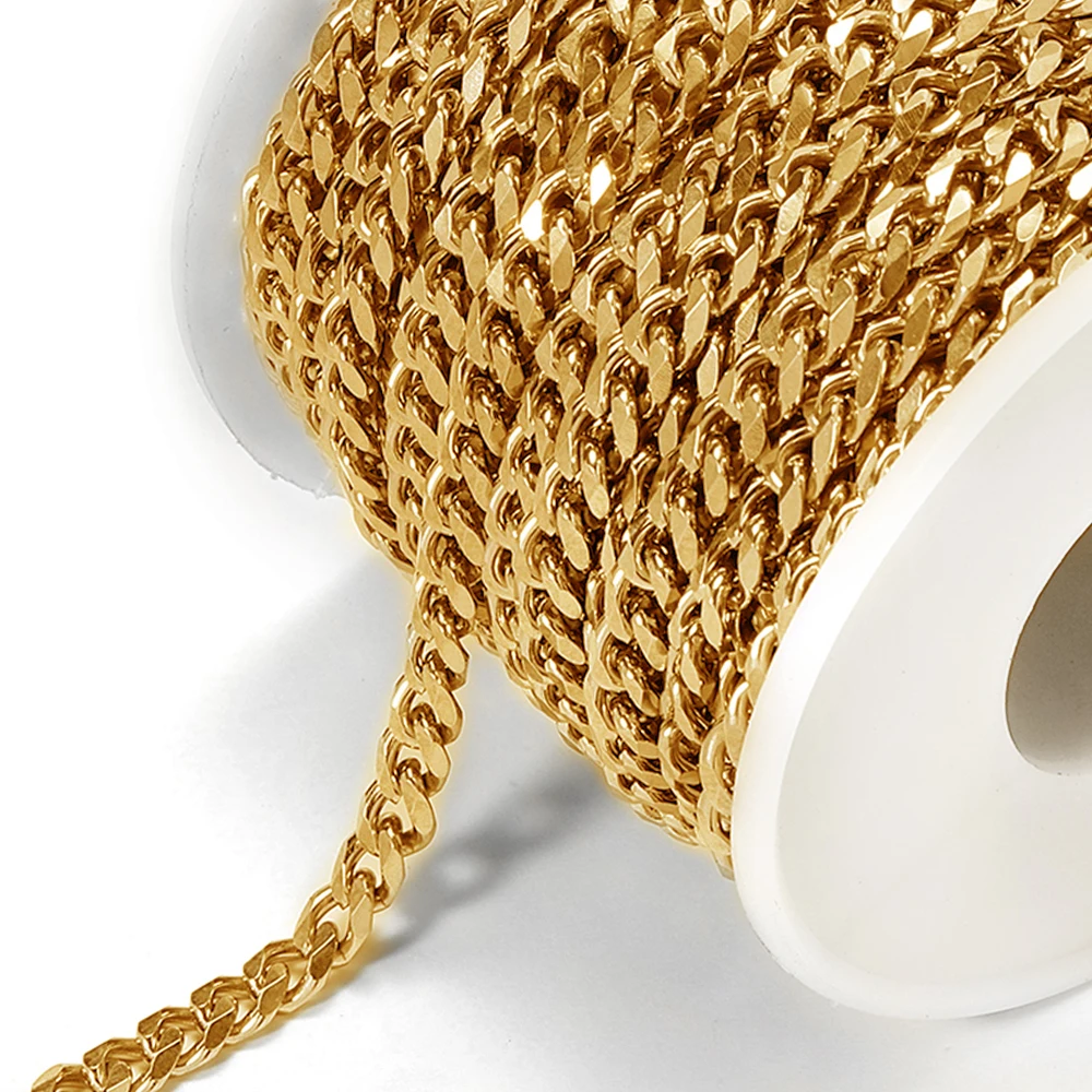 1-metrowy łańcuszek ze stali nierdzewnej do naszyjnika Choker Biżuteria DIY Mężczyźni Kobiety Złoty kolor Curb Cuban Link Gruby łańcuszek Steampunk