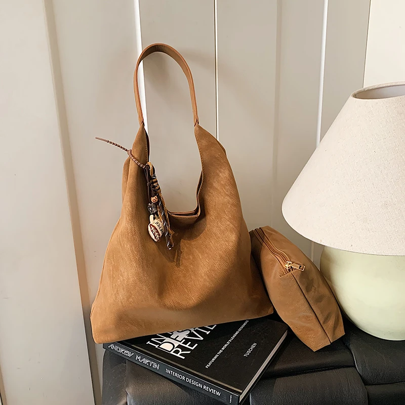

Faux Suede Solid Color Zipper Simple Casual Tote 2025 High-end Retro Bags Waterproof Durable Versatile Temperament Handbags