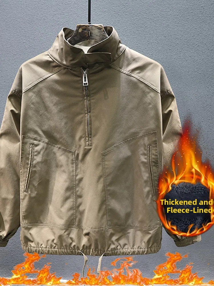 

Thiened Fce Ретро спецодежда Jaet Мужская зимняя американская повседневная куртка с воротником-стойкой свободного кроя молодежная Жан Sle